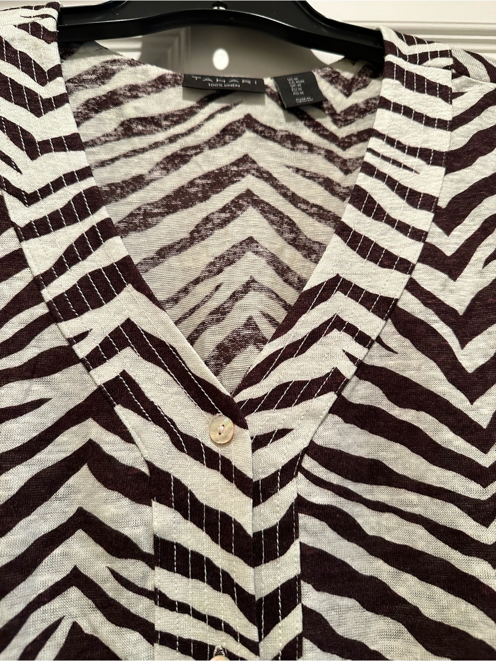 Tahari Brown and White Zebra-Print Linen Knit Top